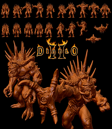  3D-модель Death Mauler из Diablo II представляет собой детально проработанную цифровую реконструкцию одного из самых устрашающих монстров в игре.